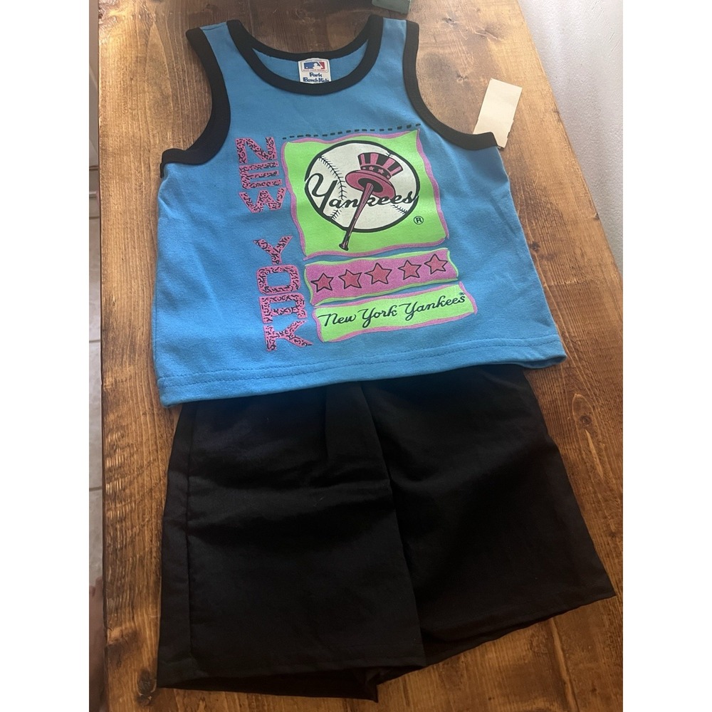 Vintage New York Yankees Park Bench Kids MLB Tank Top 3t 90s Neon Deadstock